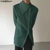 INCERUN Plus Size Men Irregular Neck Long Sleeve Oblique Buttons Splits Casual Shirts