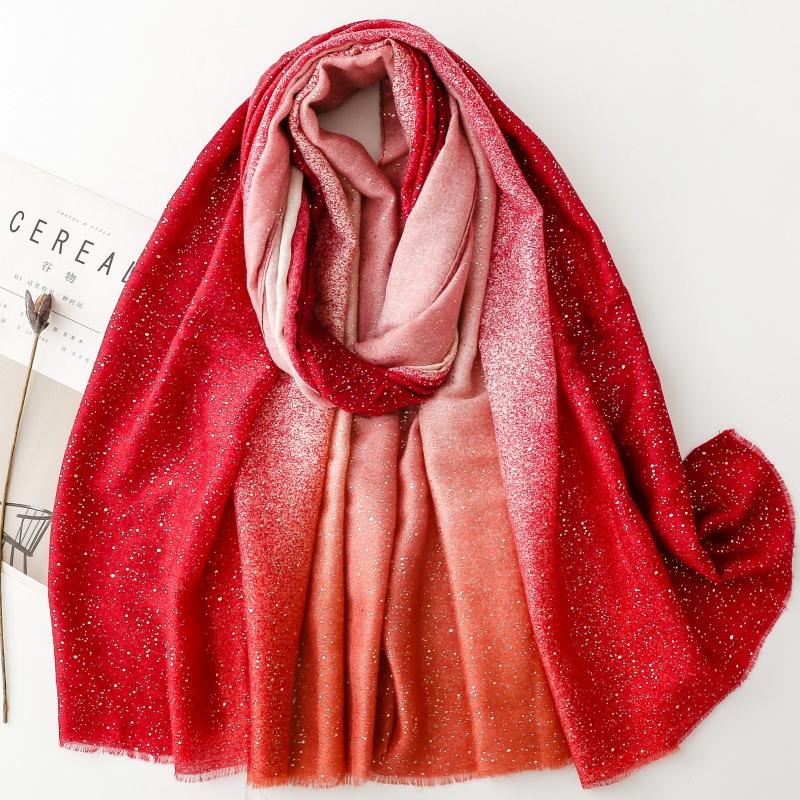 180*88cm Gradient Color Gold Foil Wrap Scarfs for Women Fashion Hijab Shimmer Sparkle Womens Scarves Bling Bling Shawls Cotton Feeling Shawl Scarf