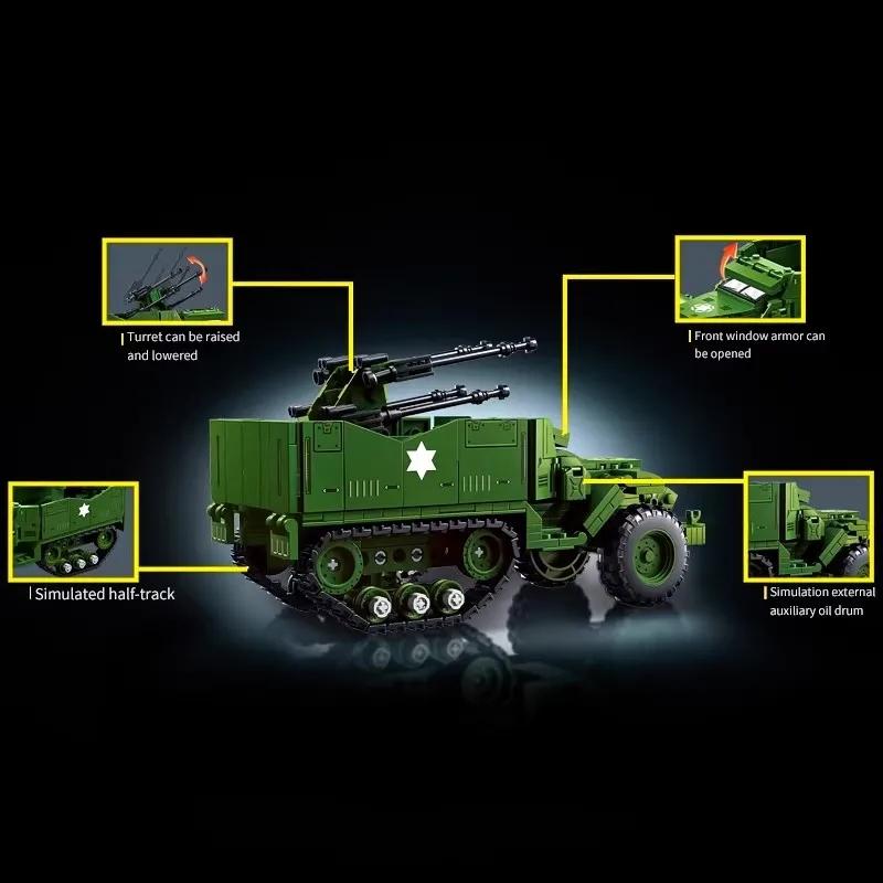 World War American M16 Half Track Four-tube Anti-aircraft Armored Vehicle Army Weapon Building Kit Birthday Christmas Gift for Kids Children Adult