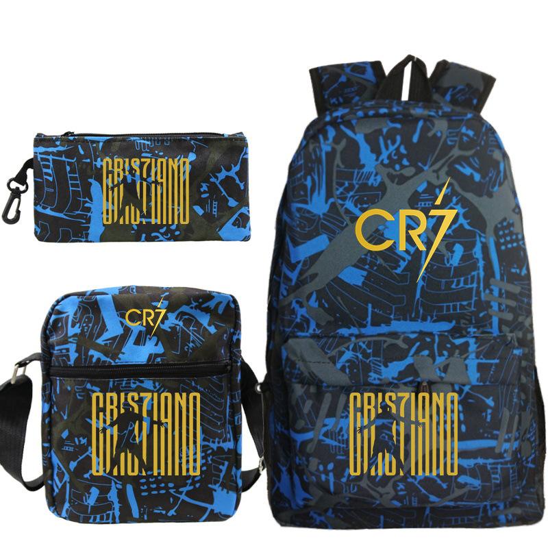 Football star Ronaldo Cr7 peripheral printing schoolbag pencil bag shoulder bag backpack three-piece set