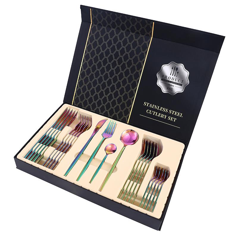 24 шт. нож вилка ложка золотой набор столовых приборов пищевой безопасности столовые приборы из нержавеющей стали роскошная посуда подарочная коробка посудомоечная машина