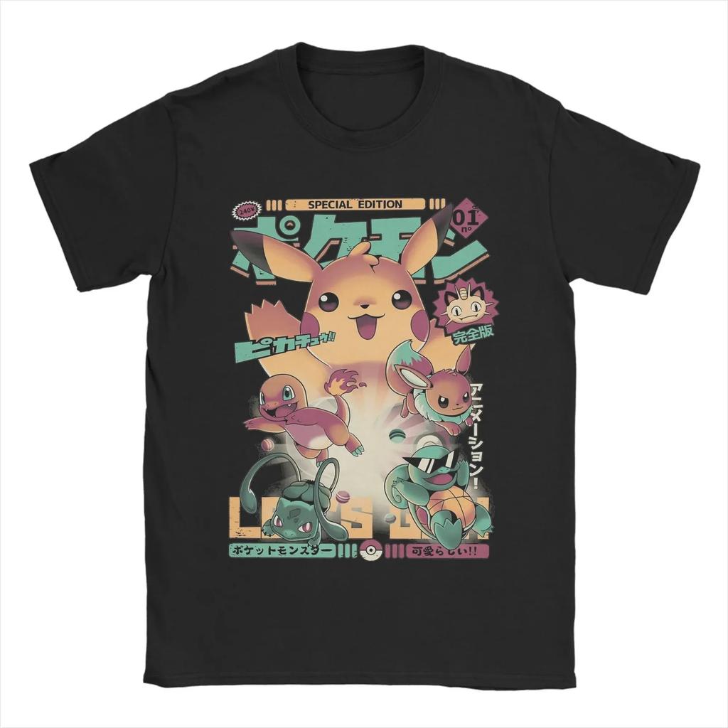 Мужская футболка Pokemon из чистого хлопка, повседневная футболка с круглым вырезом, одежда с коротким рукавом, летний спортивный повседневный топ с коротким рукавом