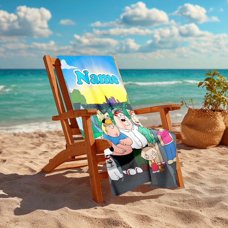 Personalized customized proof beach towel with Family Guy pattern - soft, absorbent, quick-drying, perfect swimming, camping&bathing