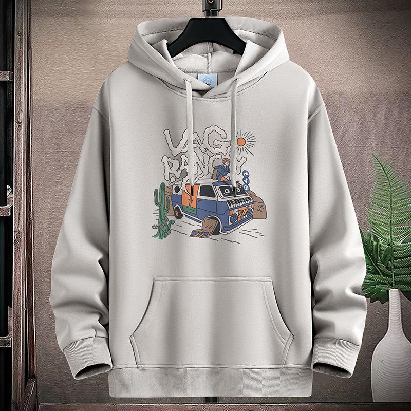 Wagon Pattern Large Size Men Fleece Hoodie Loose Hooded Sportshirt Boys Pullovers