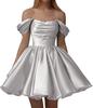 European and American one-word shoulder dress new satin short pleated dance wedding party dress daily dress