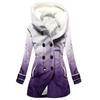 Женская большая куртка с теплой и плюшевой курткой на пуговицах с капюшоном с градиентным принтом и карманами