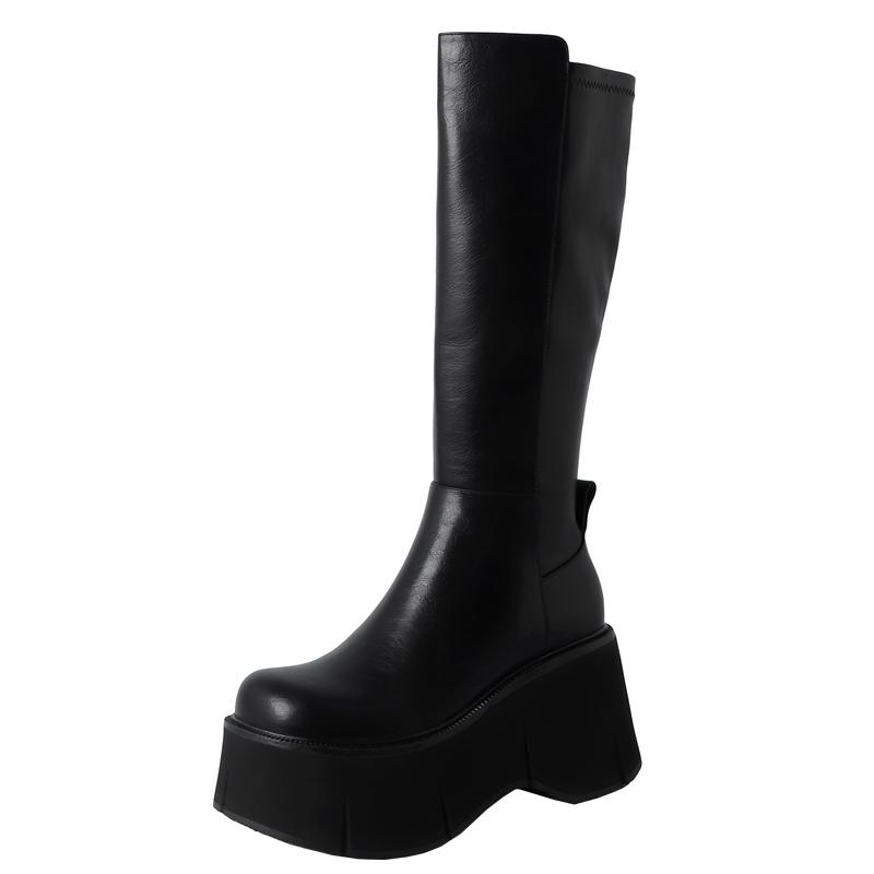 Designer Women Platform Knee High Boots Elegant Wedges Heel Shoes Concise Long Botas De Mujer