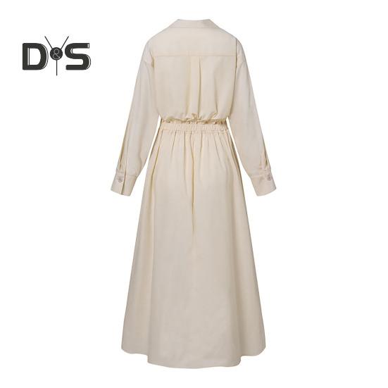 Женское платье-рубашка с длинным рукавом на пуговицах, повседневное платье-миди А-силуэта, длинное платье с воротником-лацканами для офисных вечеринок и пляжа