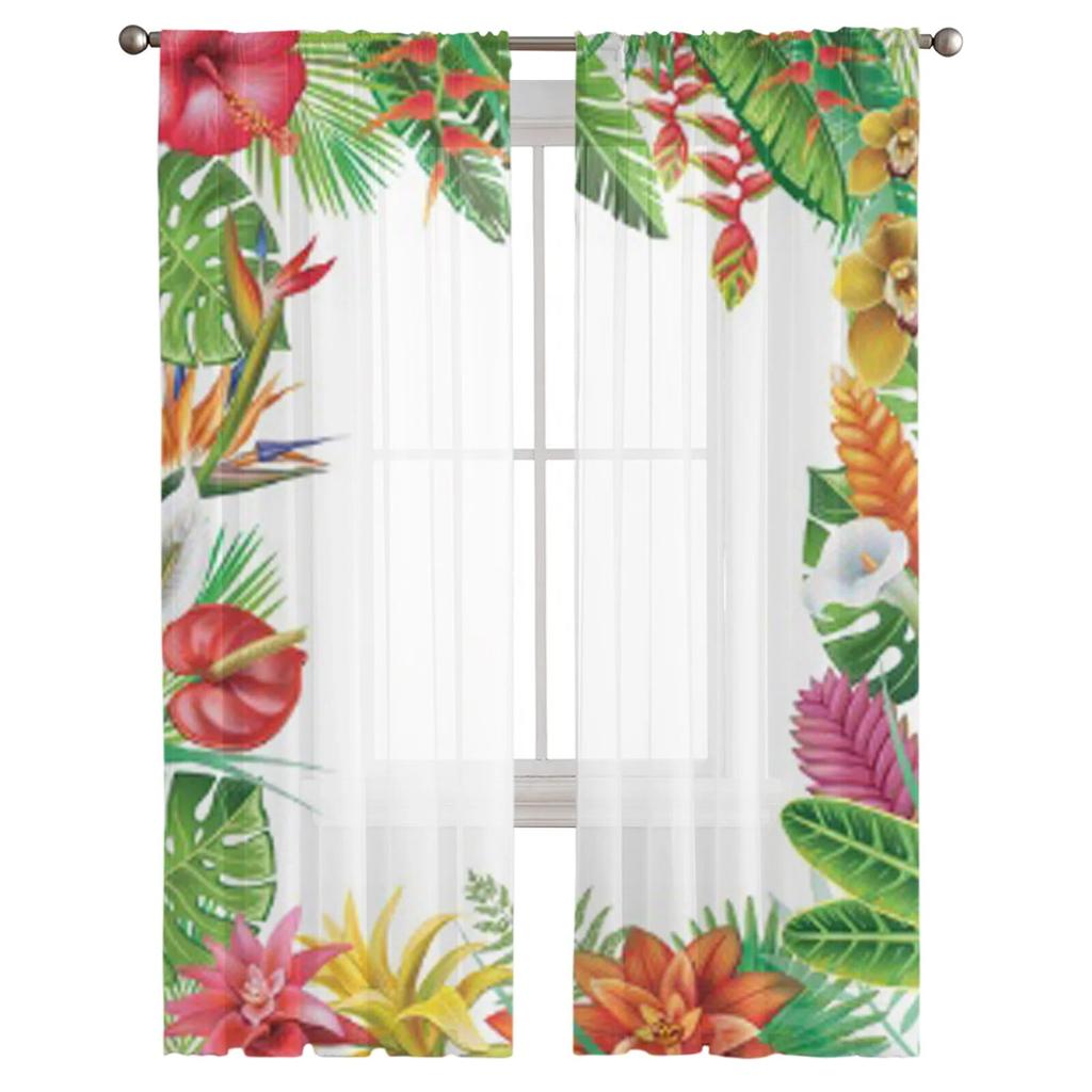 Tropical Plants Sheer Window Curtains for Living Room Girl Bedroom Tulle Curtains Kitchen Veil Chiffon Drapes