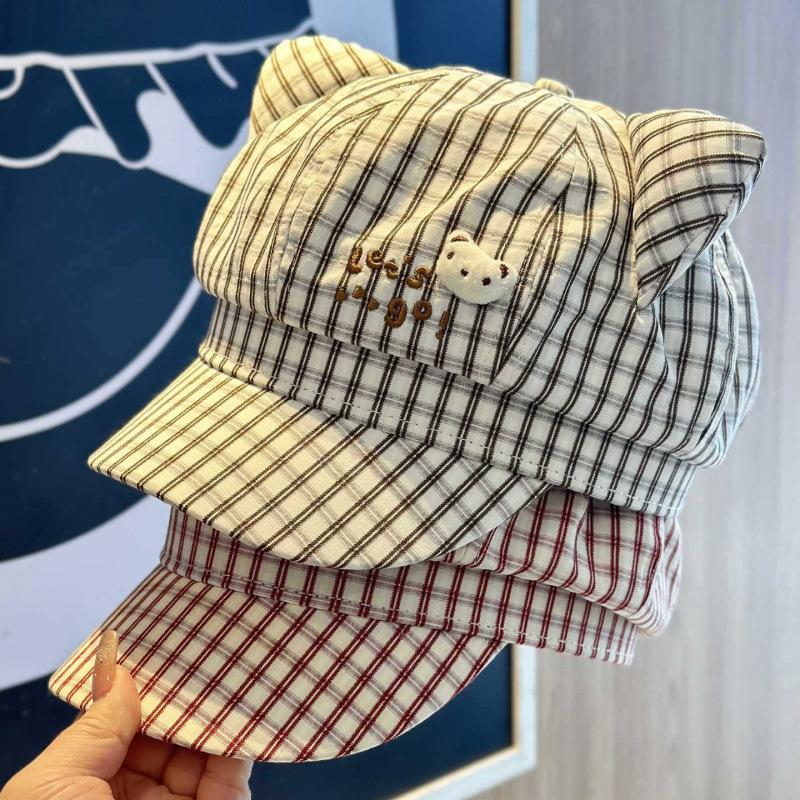 Sweet plaid cute cat ears star anise hat female cap spring new sweet face little painter hat