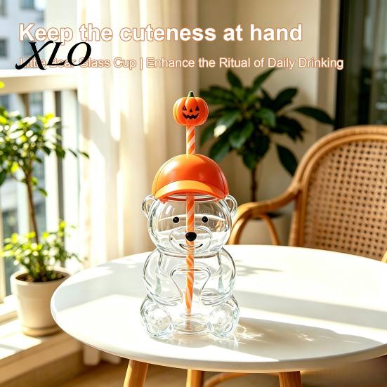 Bear Shape Tumbler 600ML Glass with Lid & Straw, 20oz Borosilicate Drinking Transparent Shaped Cup for Iced Coffee, Boba Tea, Milk, Gift Women
