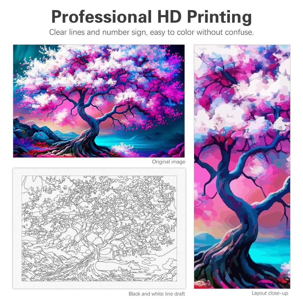 Frame Tree Diy Painting By Numbers Kits For Adults Beginner Landscape Picture With Numbers For Home Decors Gift 40x50cm