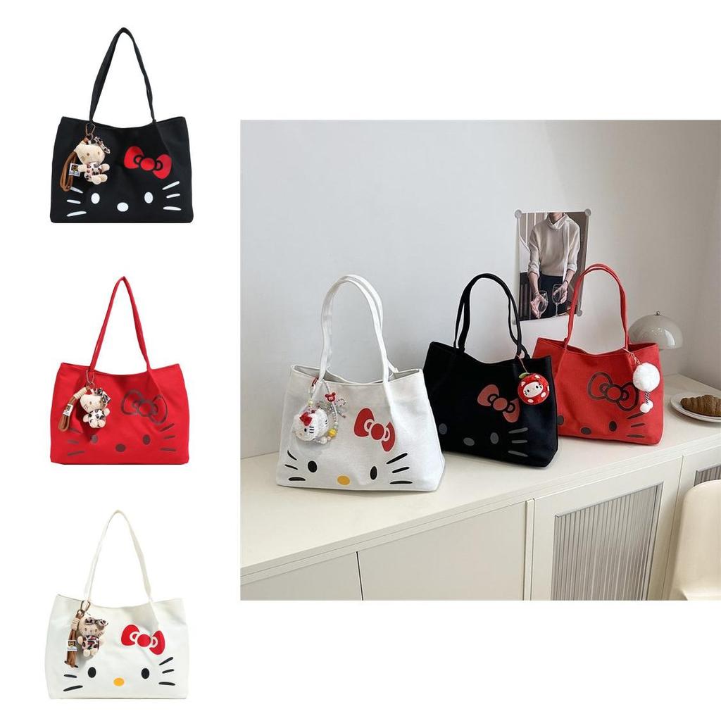 Hello Kitty Fashion Canvas Shoulder Bag With Zipper Interior Soft Construction For Women