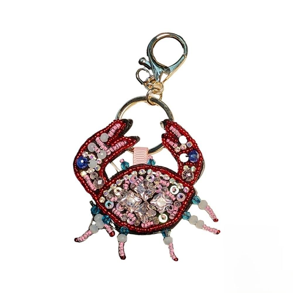 Hand Sewn Beaded Keychain Rhinestone Sequin Applique Bag Lanyard New Beaded Pendant for Bag Charm