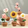 Mini Cute Crochet Flower Hand-Woven Simulation Flower Sunflower Potted Plants Knitted Finished Flowers Home Garden Decoration