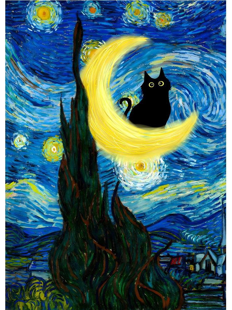 Винтажный Юмор Черный кот в лесном озере Холст Картина Забавный котенок Настенный художественный принт постер для гостиной украшения дома