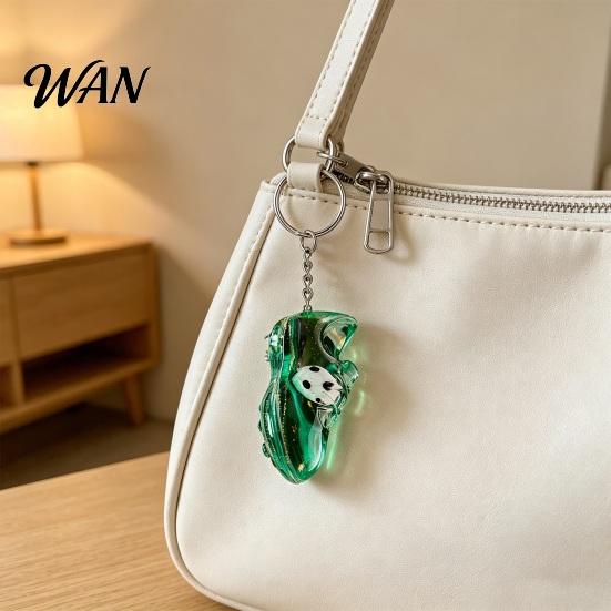 Football Boot Replica 2Pcs Keychain Pendant, Acrylic Design with Glitter Quicksand Soccer Pendant Oil Flowing Stars, Transparent Material Stress