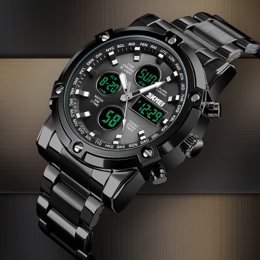 Watch Digital Analyzer Watch Chronograph Business Casual Japanese Movement Arum Function Calendar Day of the Week Stopwatch Digital Analyzer Watch