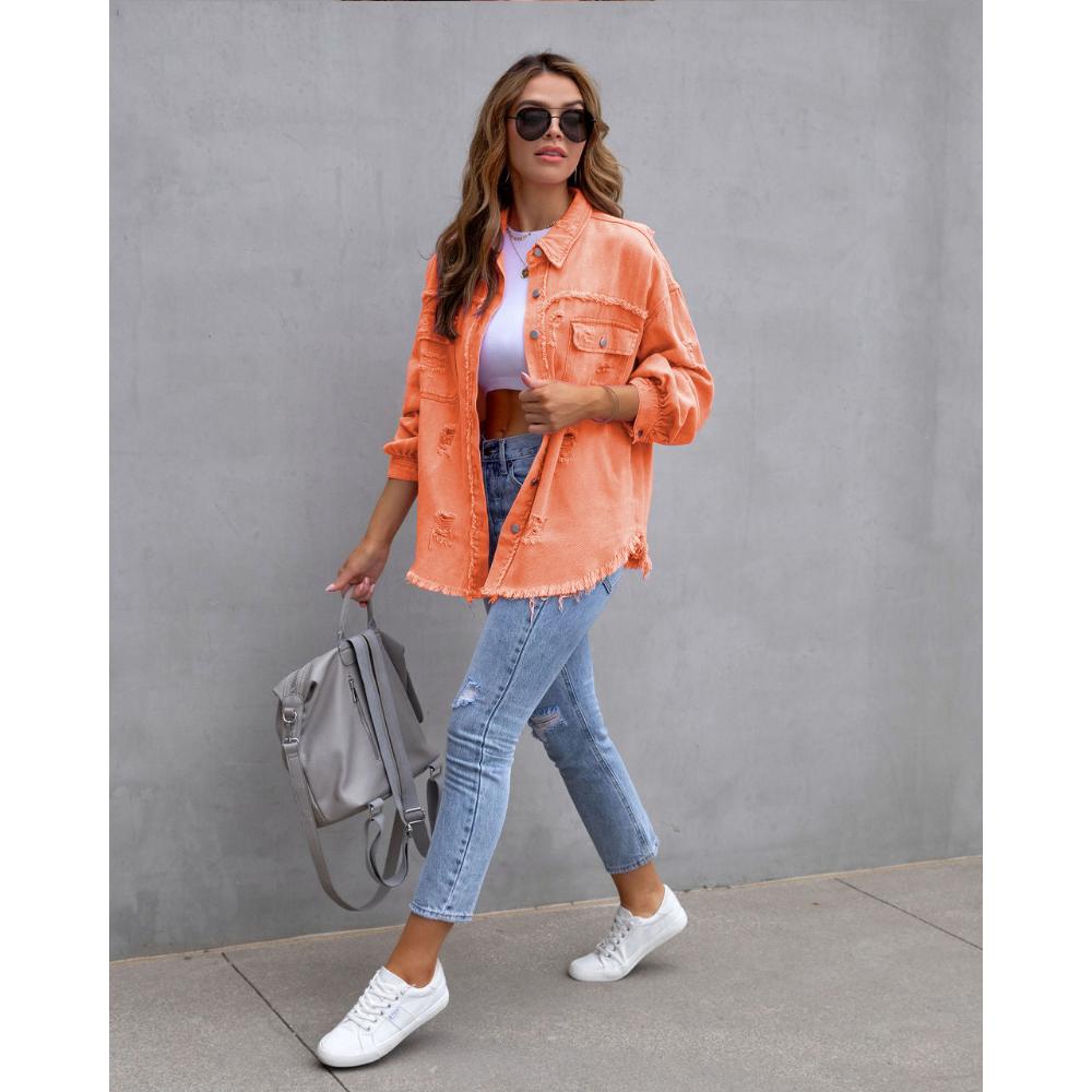 Женская осенне-зимняя джинсовая куртка. Женский повседневный топ с длинными рукавами и лацканами.