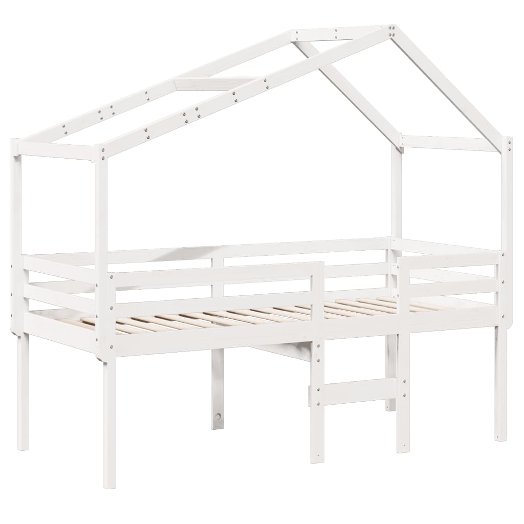 High Bed with Roof White 90 x 190 cm Solid Pine Wood