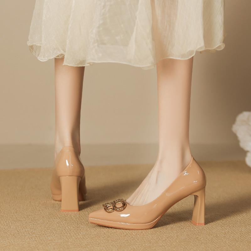 6-Sexy Pointed Thick Heel High Heels Women Are Not Tired Feet Waterproof Table Single Shoes Model Catwalk Shoes 8