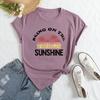 Summer Women's Letter Coconut Tree Print Loose Round Neck Casual Pure Cotton Short Sleeved T-shirts Women's