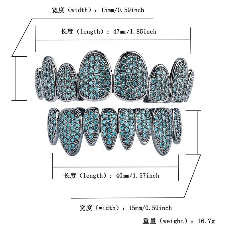 Hip Hop Bling Cubic Zircon Silver Iced Out Grillz Cooper Crystal Jewelry Top & Bottom Grillz Teeth Body Jewelry