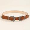 Cool Carved Buckle Belt American Style PU Vintage Waistband Fashion Double Buckle Waist Belt  Party