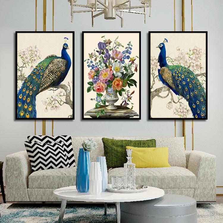 Роскошный ретро элегантный плакат с изображением павлина, букет, картина, холст, картина для гостиной, дома, стены искусства, современный декор