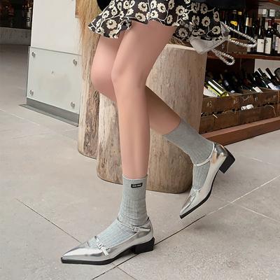 Туфли Мэри Джейн со стразами, универсальные, с неглубокой пряжкой на ремне, с острым толстым каблуком, женские, 2024, новые, маленькие кожаные туфли