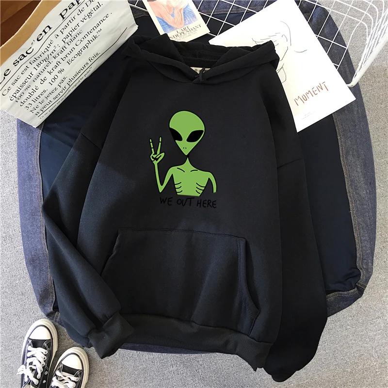 New Green Alien Sweatshirt man Winter Fashion Funny Tops Moletom Cute Cartoon Streetwear Women Hoodie Pullover Loose moto