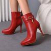 Women Ankle Boots Stilettos Winter Heeled Shoes Conciese Leather Pointed Toe Lady Boats Mujer US Size 4.5-15