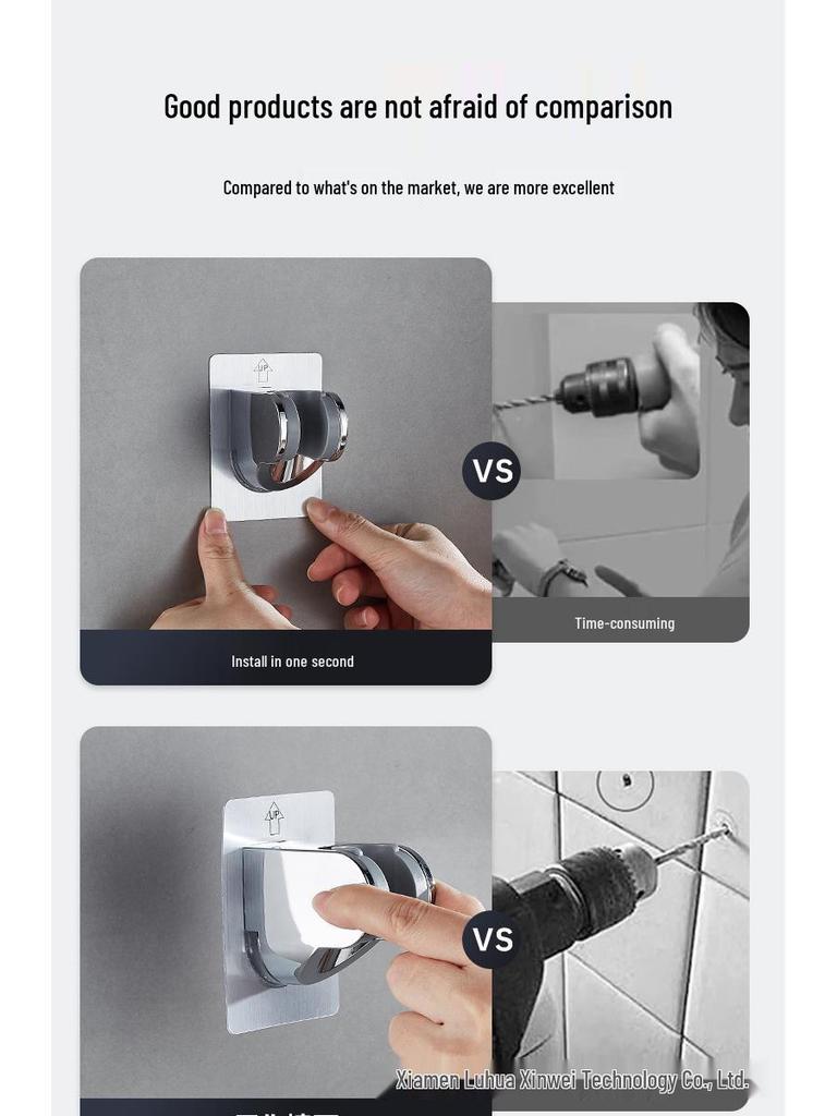 No-Drill Movable Shower Head Holder with Suction Cup Wall Mount for Bathroom