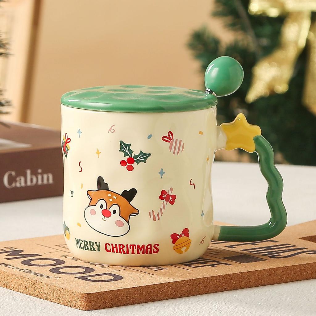 Creative High Value Ceramic Cup Christmas Mug Household Cup Holiday Gift Souvenir with Cover Spoon Water Cup Gift