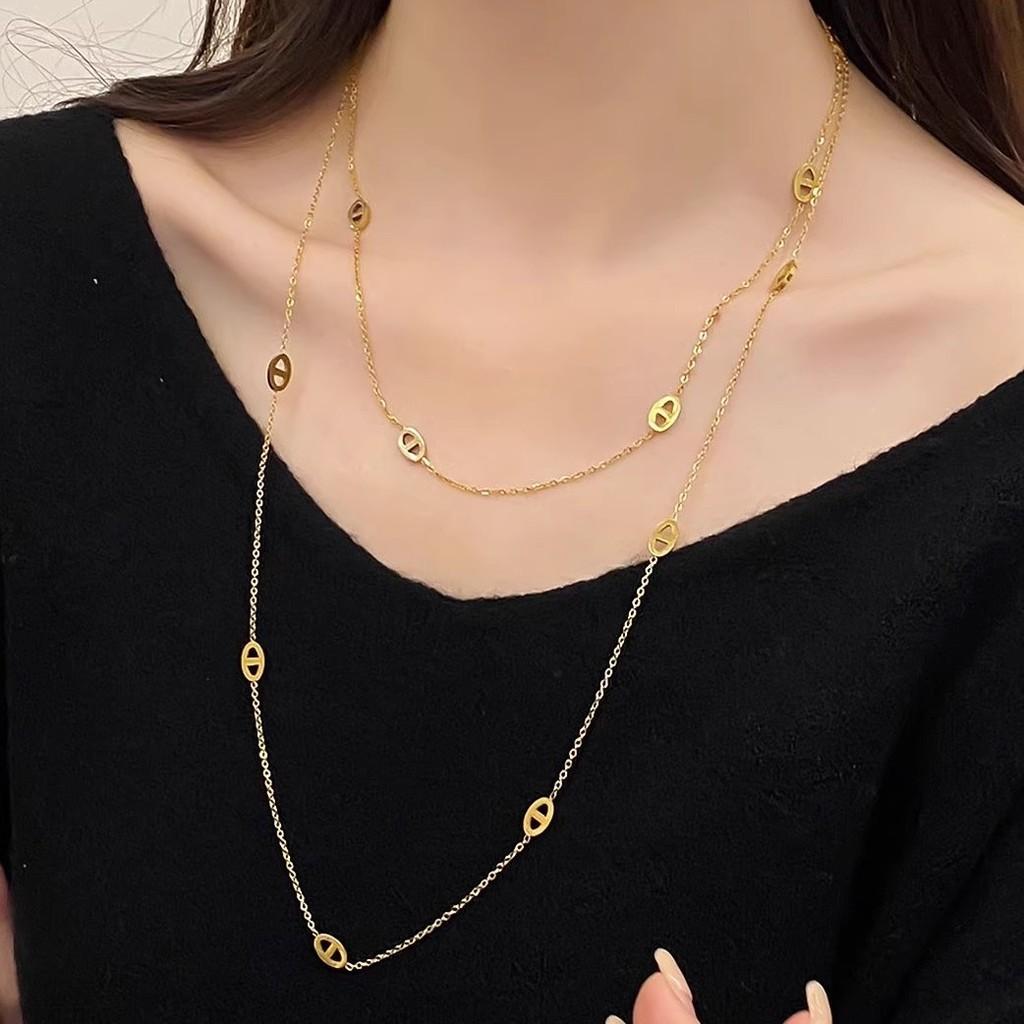 Стильное геометрическое ожерелье из титановой стали длиной 120 см для женщин, идеально подходящее для многослойности
