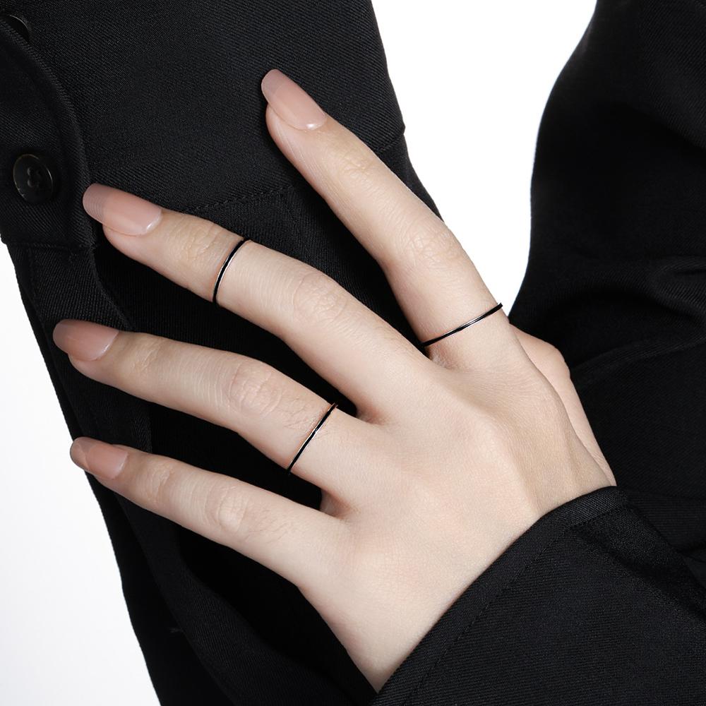 YIZIZAI Real 925 Sterling Silver Simple Thin Enamel Red Black Finger Rings For Women Wedding Jewelry Gifts