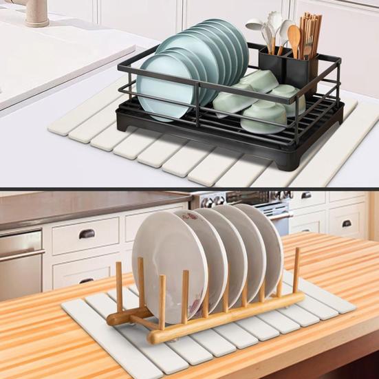 Large Dish Drying Mat Foldable Water-absorbing Diatomaceous Earth Mat Quick Dry Pad for Kitchen Counter