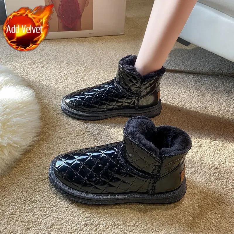 Женские зимние ботинки на липучке с мягкой подкладкой, плюс теплая женская обувь Y2k для работы, зимние водонепроницаемые недизайнерские роскошные противоскользящие трендовые 2024 PU