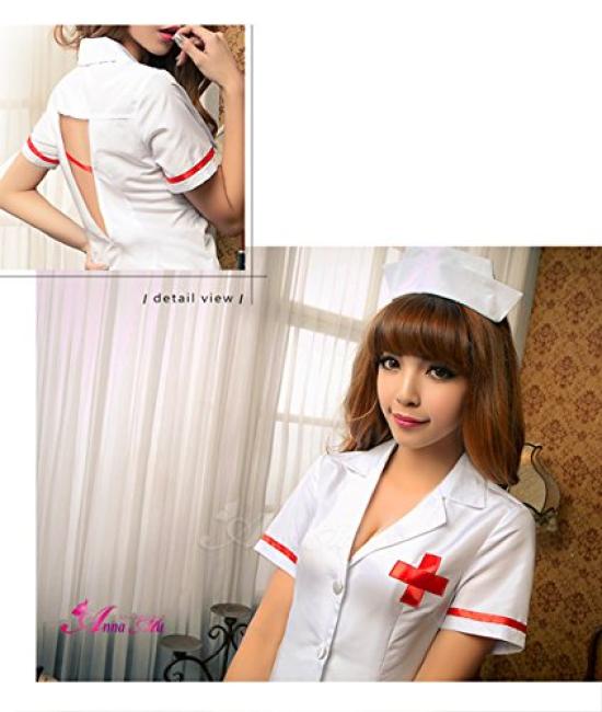 Униформа медсестры Косплей Униформа Цельный Медсестра Доктор Белый Халат Сексуальный Эротический Экстремальный Хэллоуин Белый M z1428 [Anna Mu] Женская