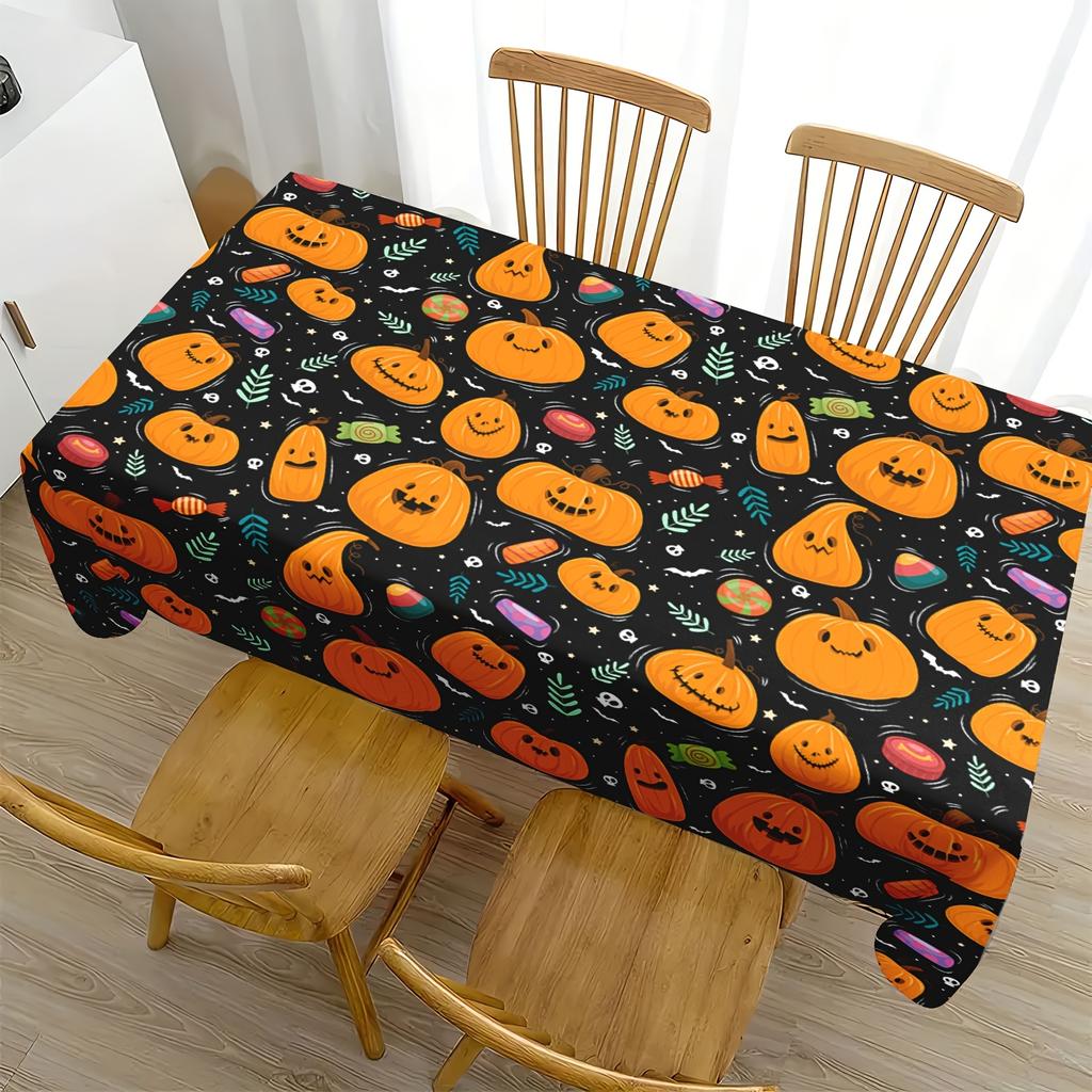 Halloween Rectangle Table Cloth Black Cartoon Pumpkin Candy Bat Reusable Table Cover for Halloween Wedding Party Table Decor