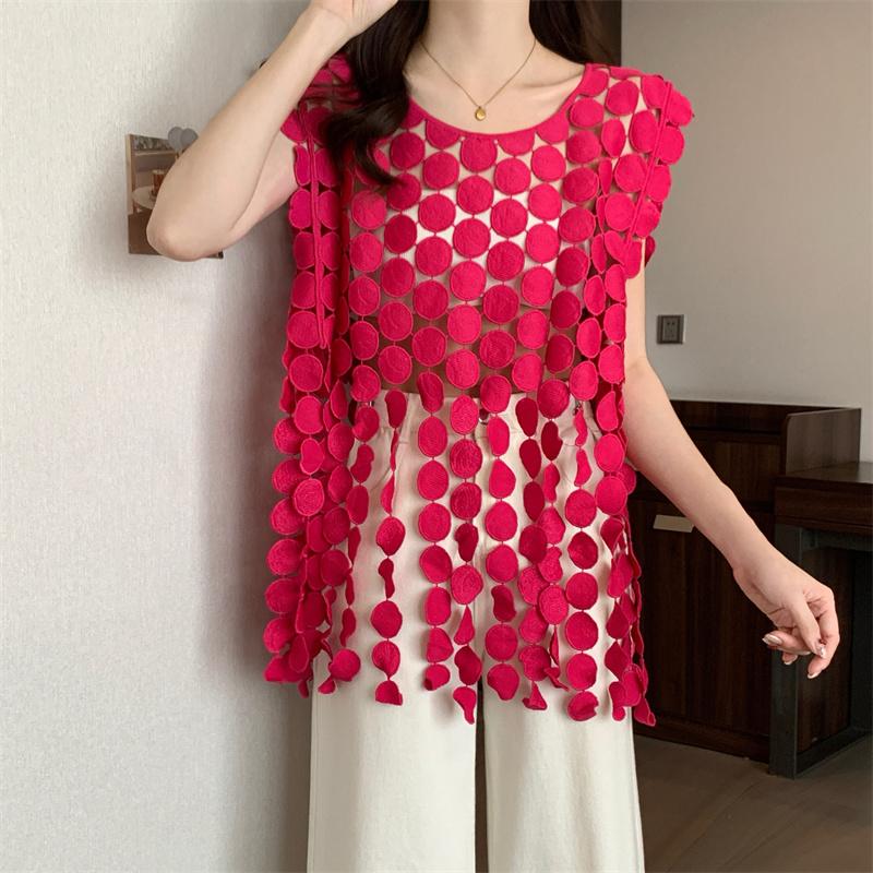 Dimanaf 2025 New T-Shirt Women Knitting Lace Vest Sleeveless Hollow Summer Style Basic Tops Tees Loose O-Neck