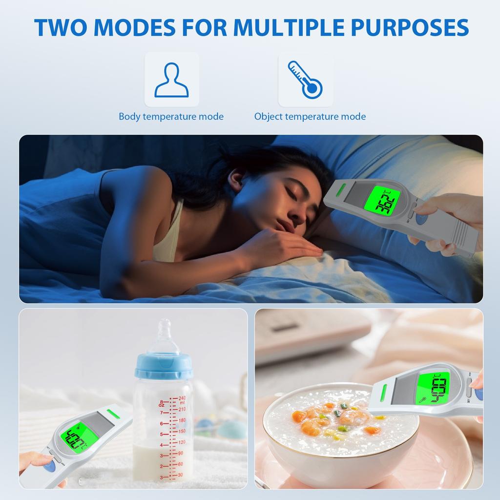 Цифровой инфракрасный термометр для взрослых — измеряет температуру лба и уха для точных показаний лихорадки (Батарейки ААА в комплект не входят.)