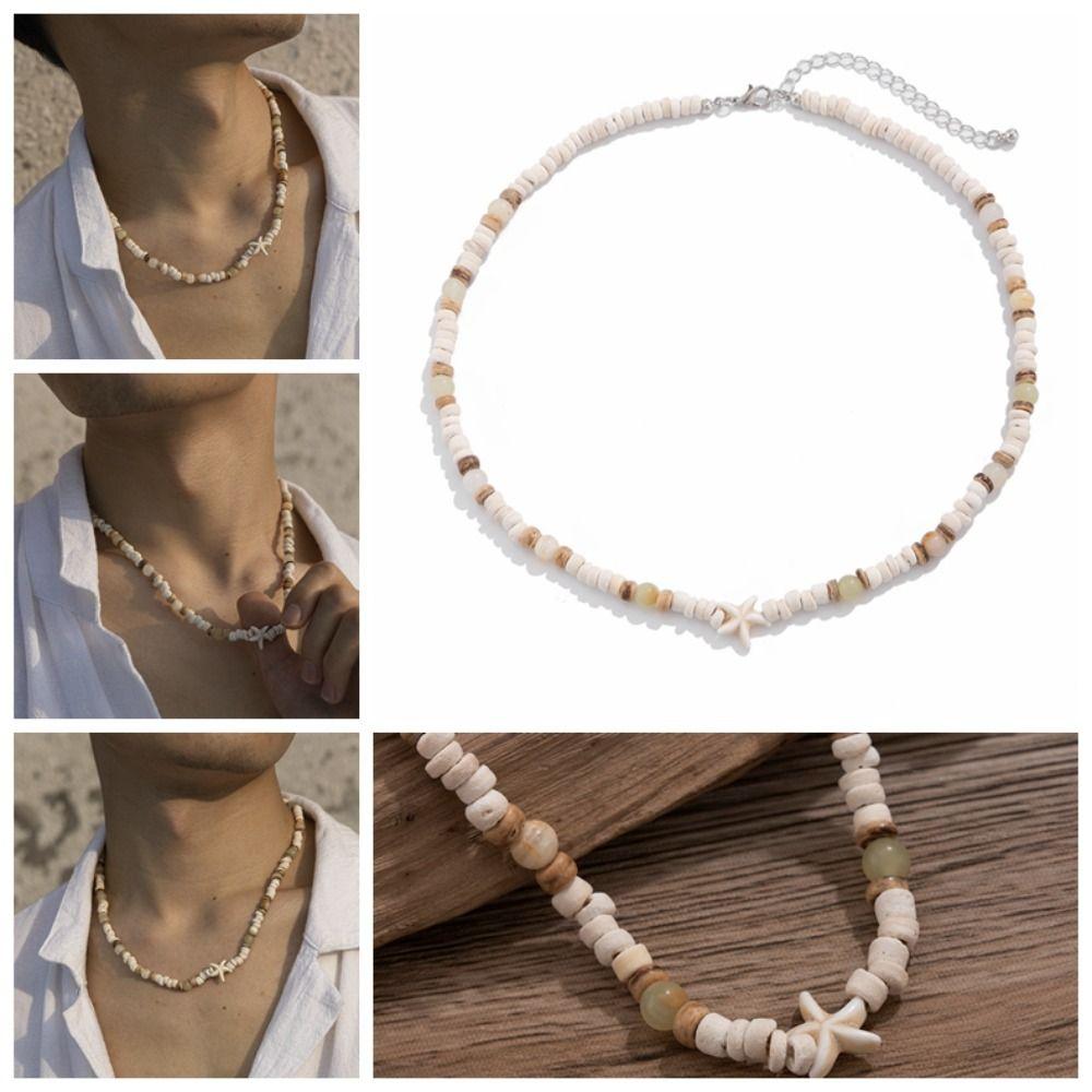 Beach Surfer Starfish Choker Wood Beads Male Clavicle Chain Coconut-husk Necklace  Street Jewelry