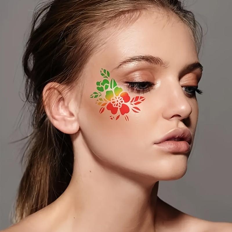 16Pcs Face Painting Tattoo Stencil Diy Hand Drawn Spray Painting Eyebrow Tattoo Template Dance Party Makeup Tools Beauty Sticker