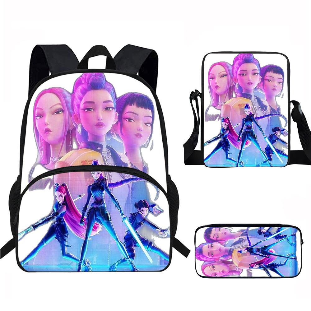 K-Pop Demon Hunters 3-Piece Student Backpack Set Anime-Themed Trendy Printed Backpack Set