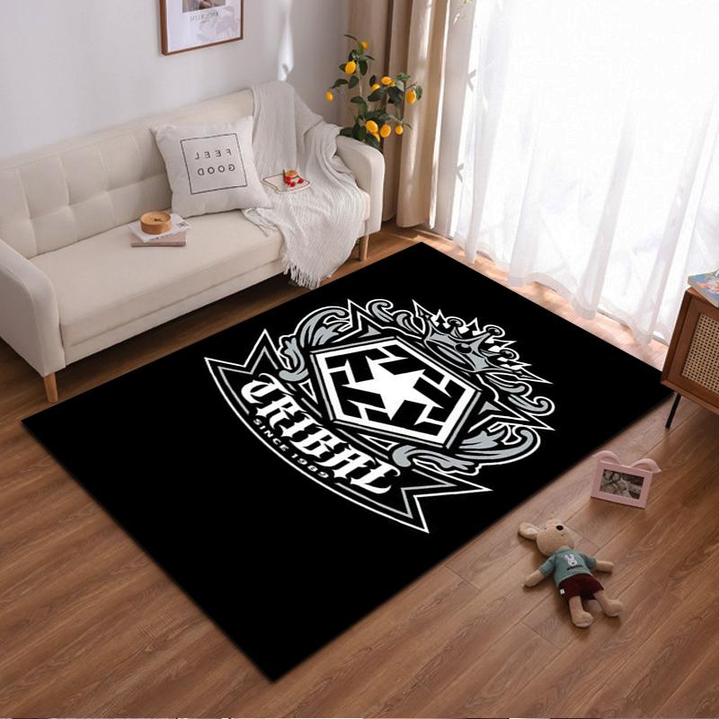 Tribal Logo with Star and Crown Design, Non-slip rug suitable for living room and bedroom sofas.