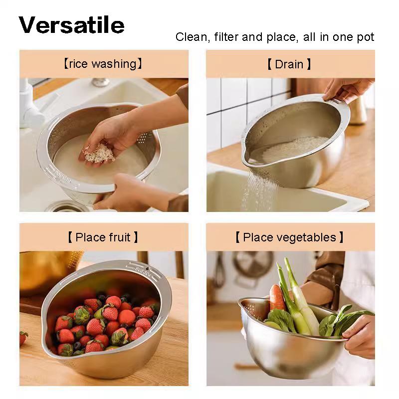 Rice Washer Strainer Bowl Stainless Steel Rice Washing Bowl Rice Sieve Colander Fruit And Vegetable Strainer Kitchen Tools