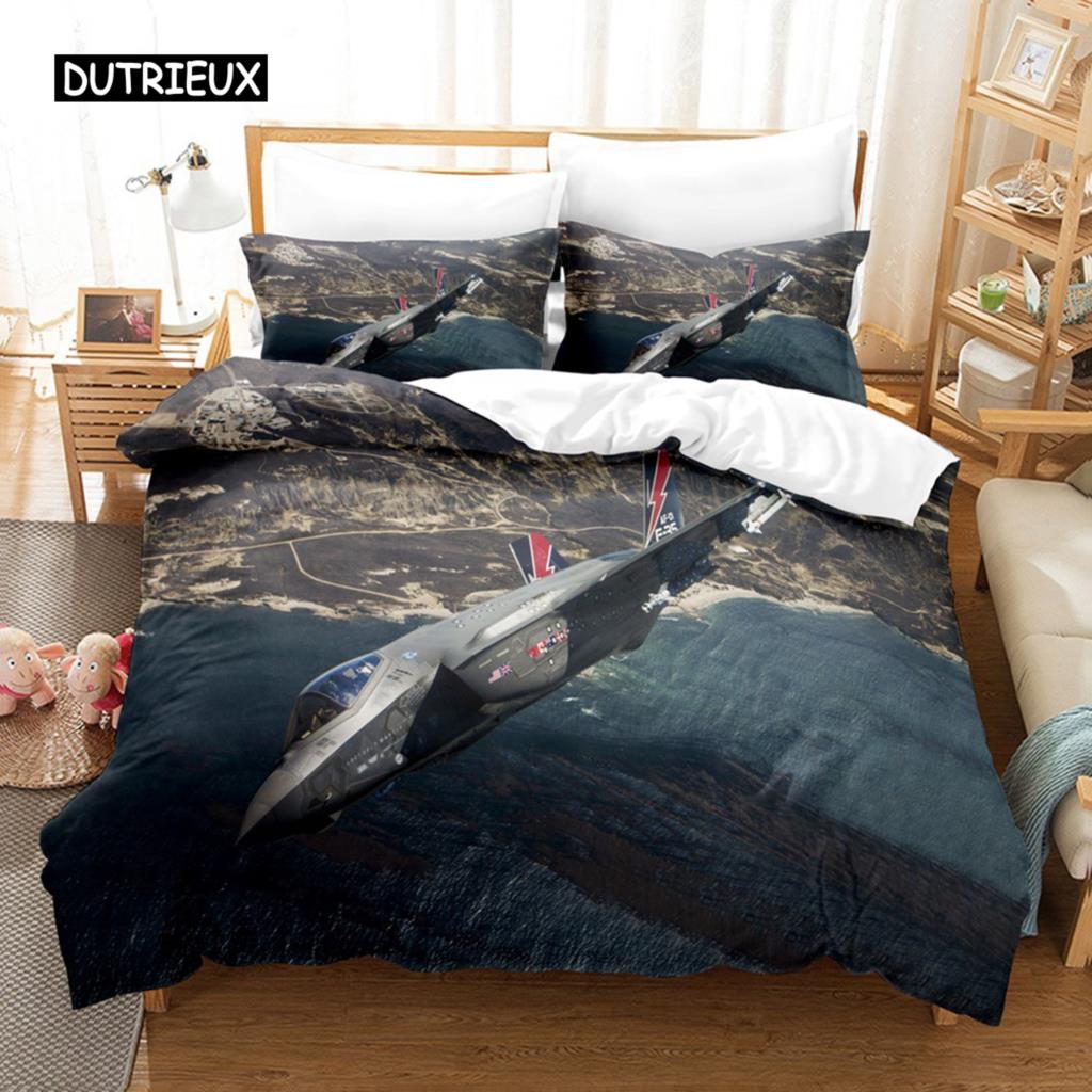 Airplane Fighter Duvet Cover Sky Flying Fighter Bedding Set for Kids Teens Boys Modern Cool Airplane Theme Bedroom Decorations