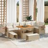 9-piece Garden Sofa Set with Beige Cushions Poly Rattan Acacia, Garden Dining Set of 3 3365136