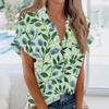 Women's Short Sleeved Shirt, Daily Fashion Printed Button Top, Chest Pocket Cardigan